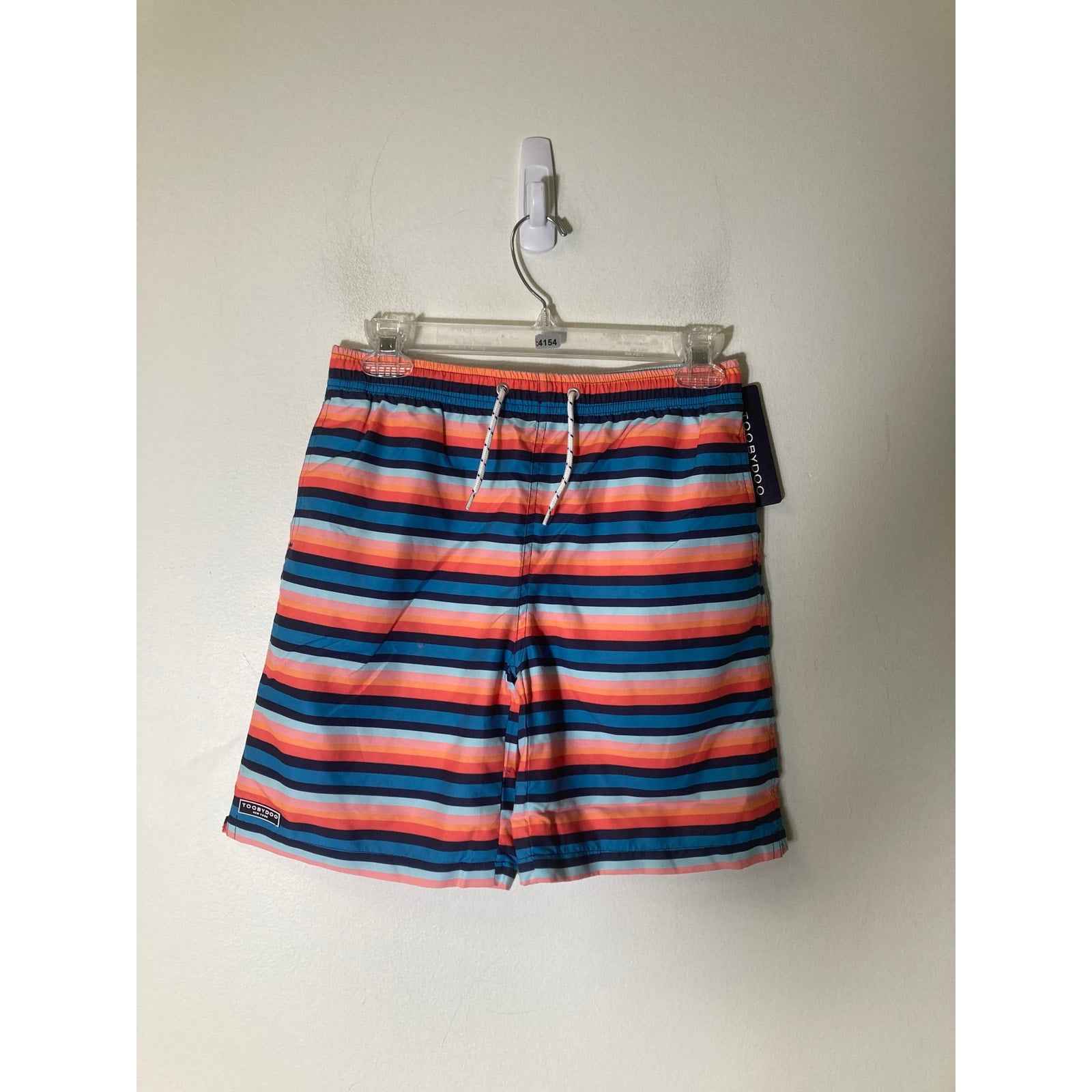 Boy's NWT Toobydoo Blue Stripe Swim Trunks Sz 13/14