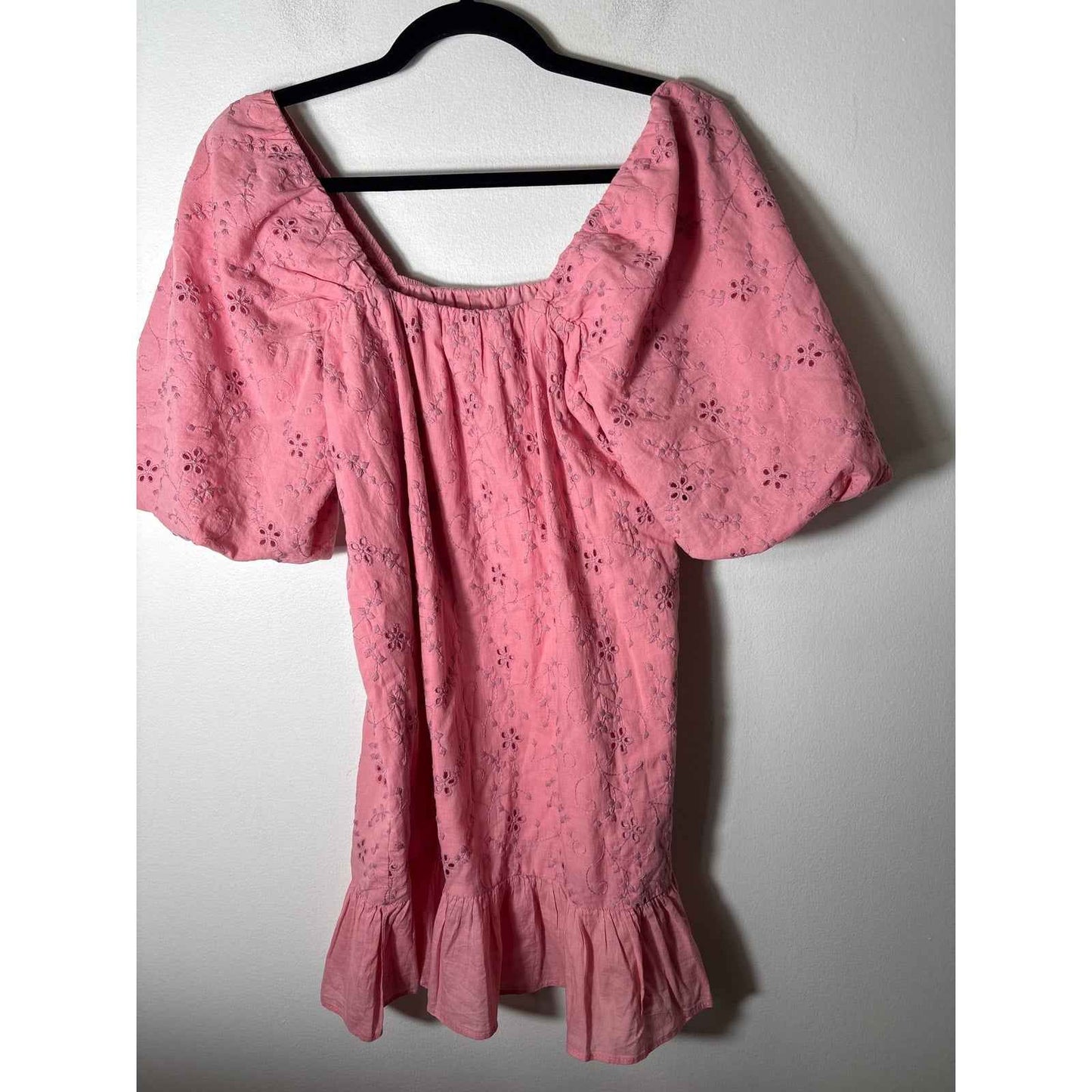 Zara Pink Eyelet Puff Half Sleeve Cotton Mini Dress Sz S