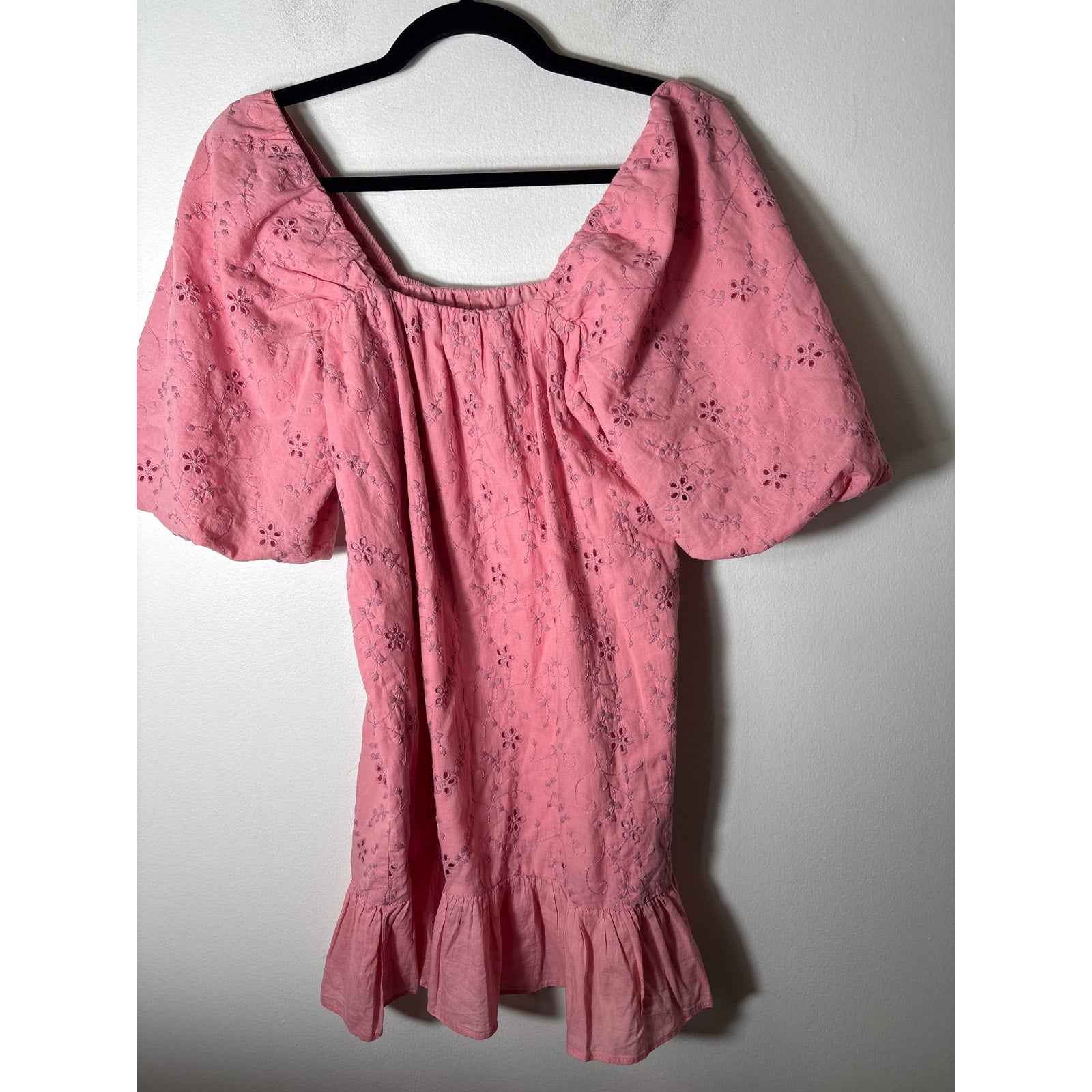 Zara Pink Eyelet Puff Half Sleeve Cotton Mini Dress Sz S
