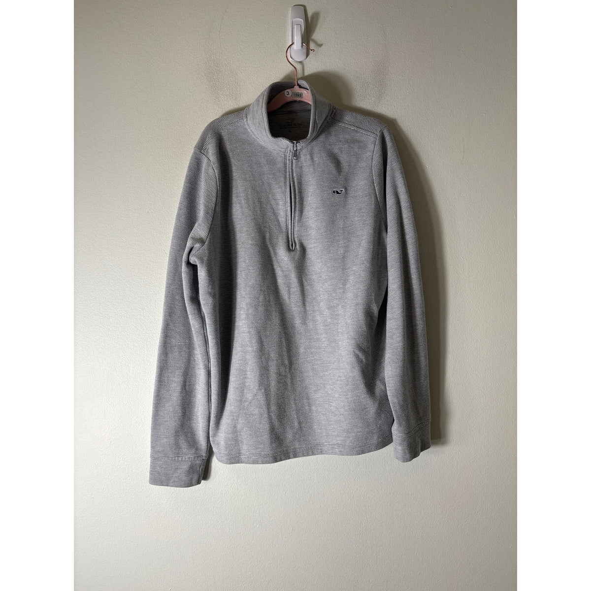 Boys Vineyard Vines Gray and Cream Stripe 1/4 Zip Pullover Sz L (16)