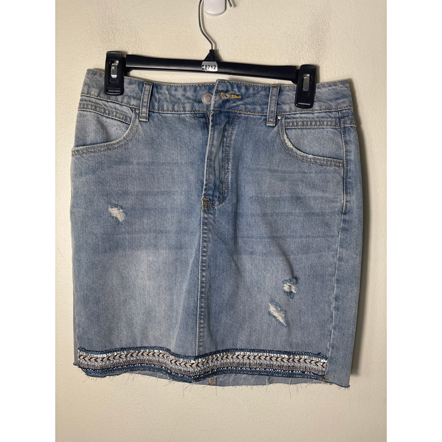 Lea & Viola Light Blue Denim Embroidered Mini Skirt Sz 2