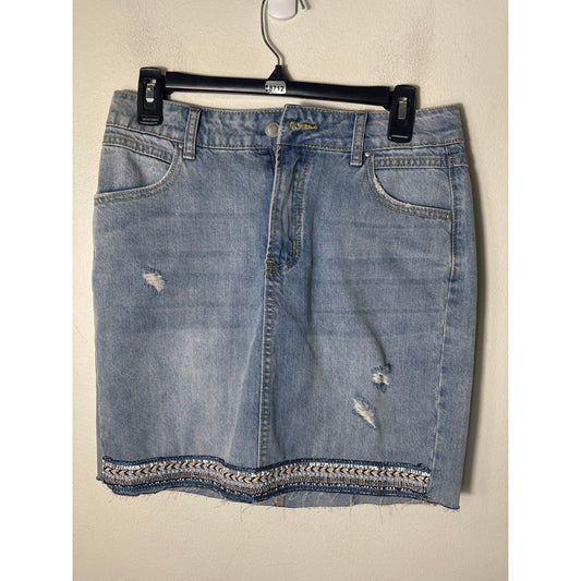 Lea & Viola Light Blue Denim Embroidered Mini Skirt Sz 2