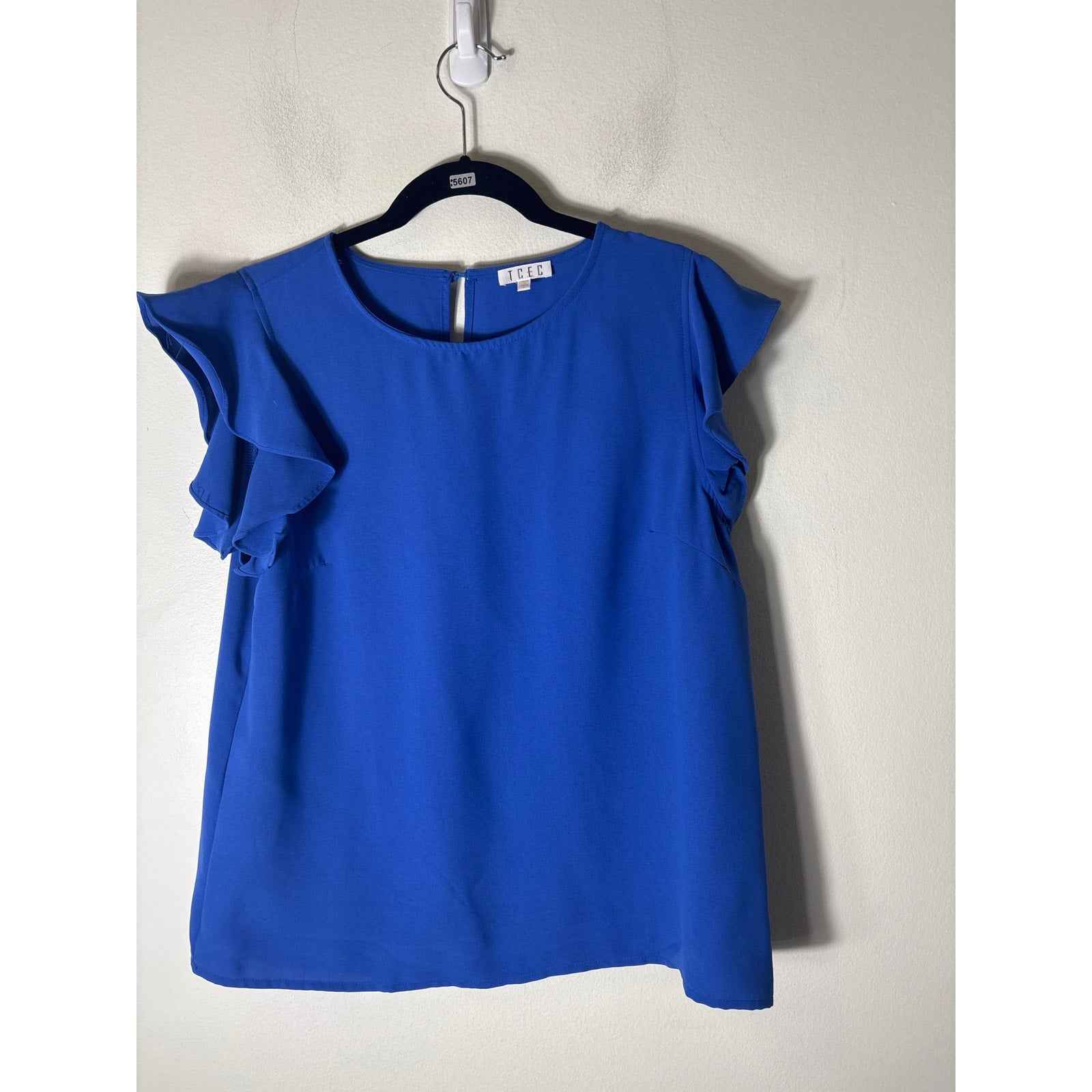 TCEC Royal Blue Flutter Sleeve Blouse Sz L