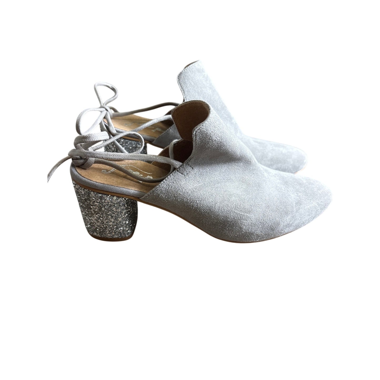 NWOB  Free People Gray Suede Mid Heel Mule with Silver Sparkle Heel Sz 40 (9.5)