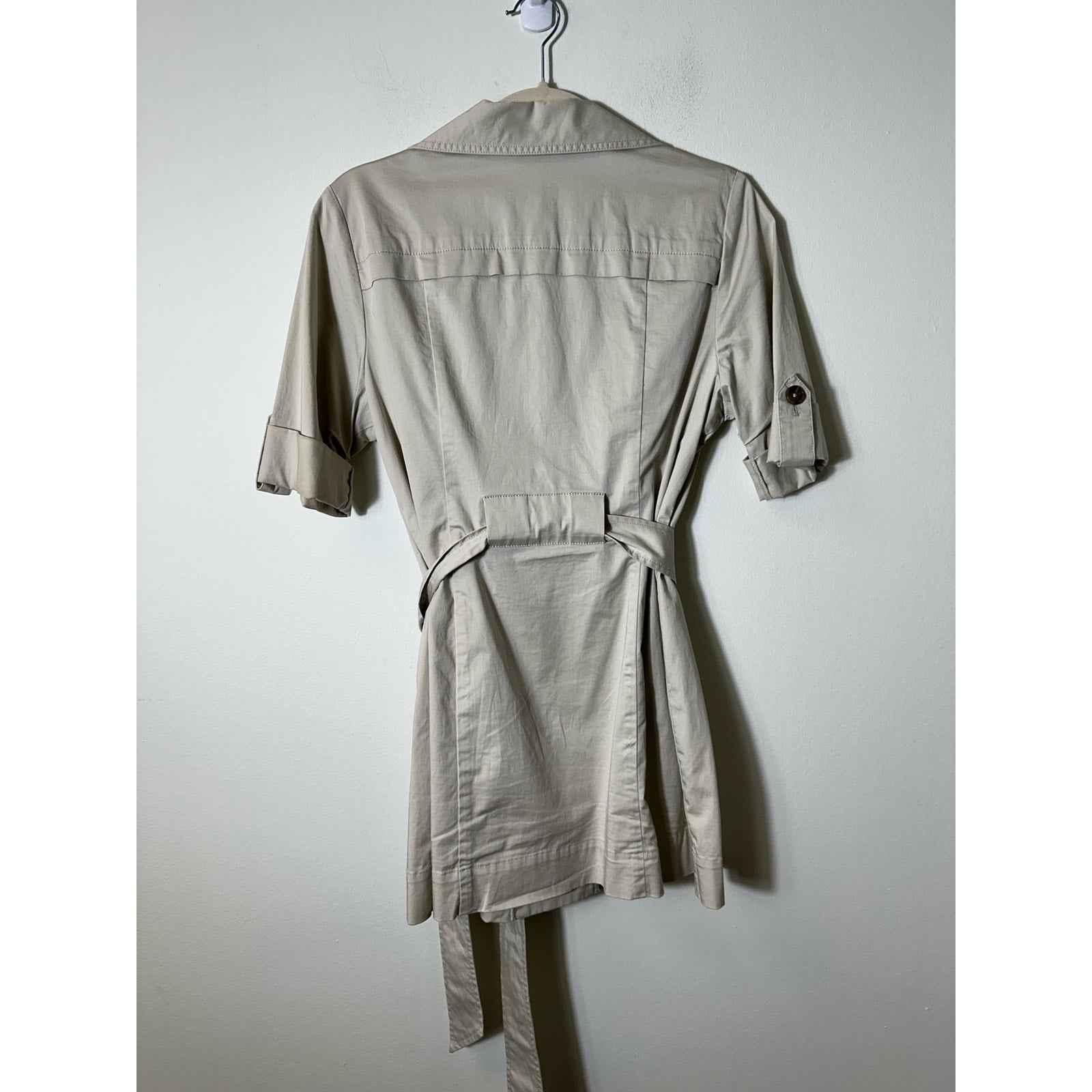 Cabi Tan Khaki Short Sleeve Short Belted Trench Coat Style Jacket Sz 4