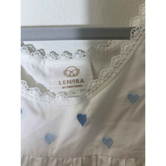Lenora by Dina Yang White Blue Hearts Cotton Nightgown Sz S