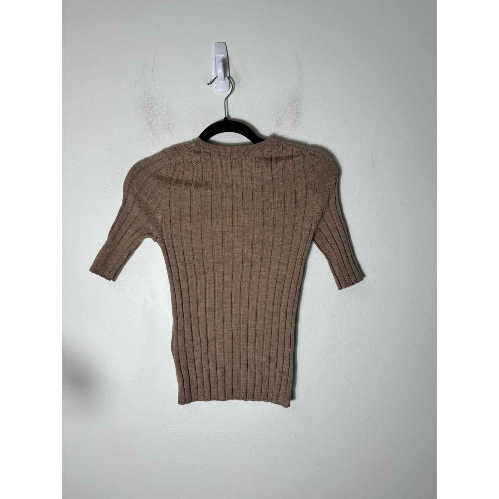 Banana Republic Brown Wide Ribbed Half Sleeve Merino Wool Sweater Sz XS