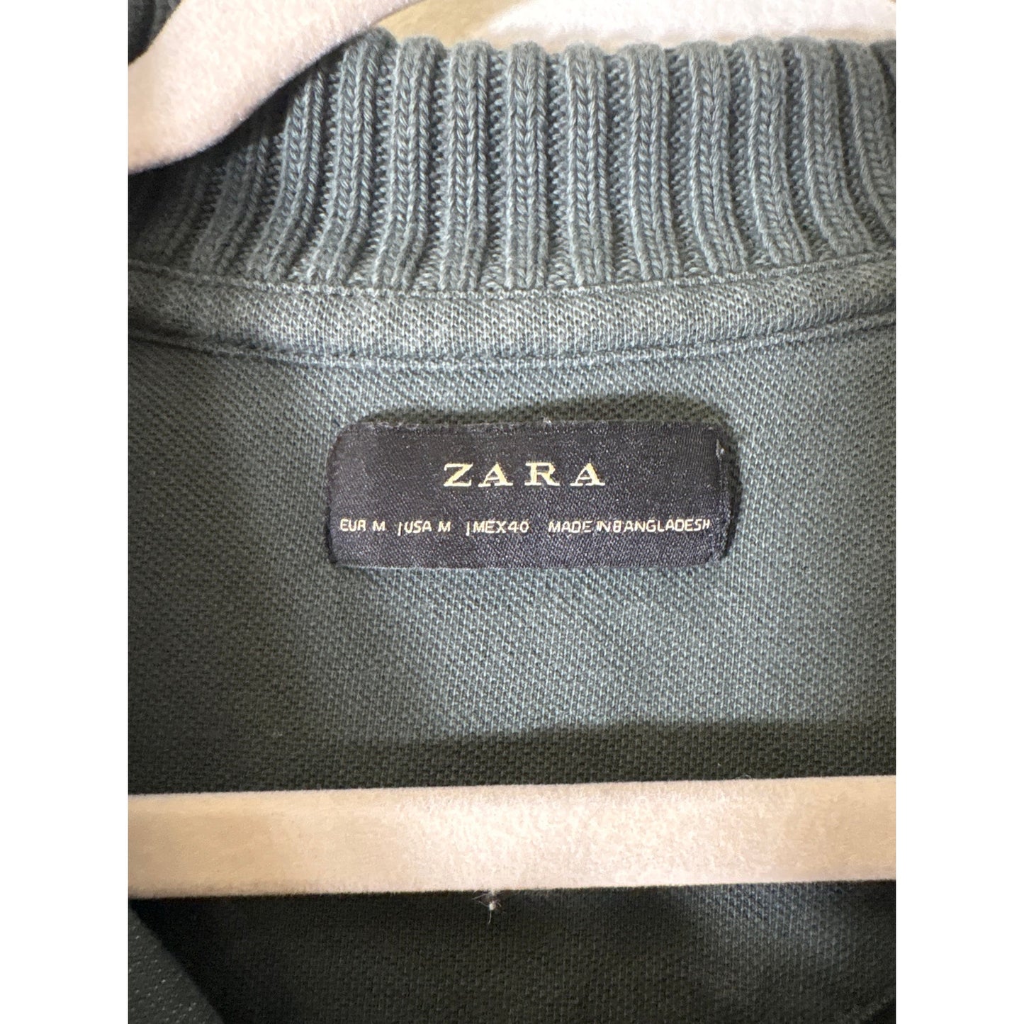 Mens Zara Green Sweater Collar Polo shirt Sz M
