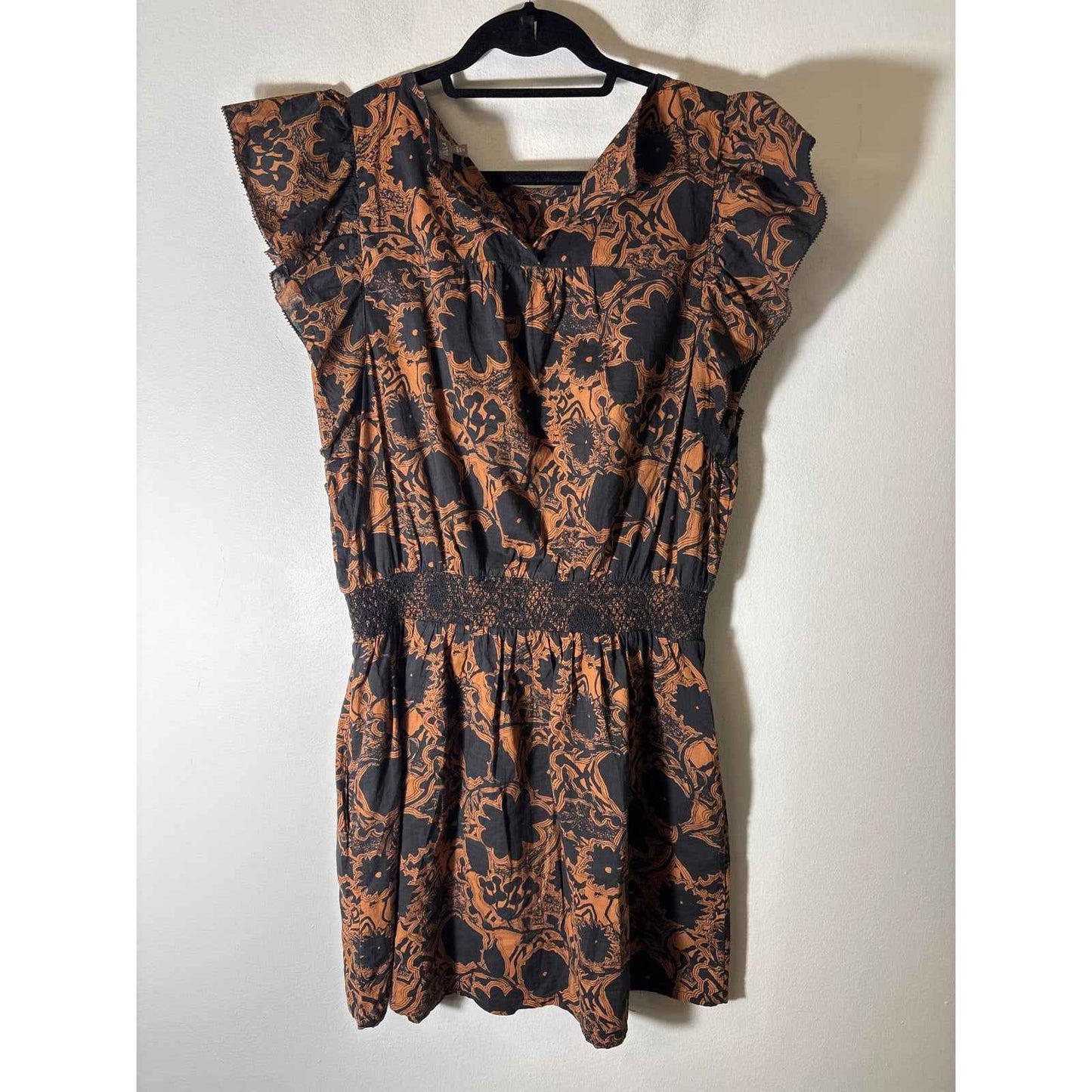 Lilla P Brown and Black Flutter Sleeve Cotton Knee Length Dress sz M