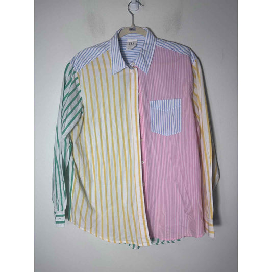 Gap Pastel and White Stripe Long Sleeve Cotton Button Up "The Big Shirt" Sz S