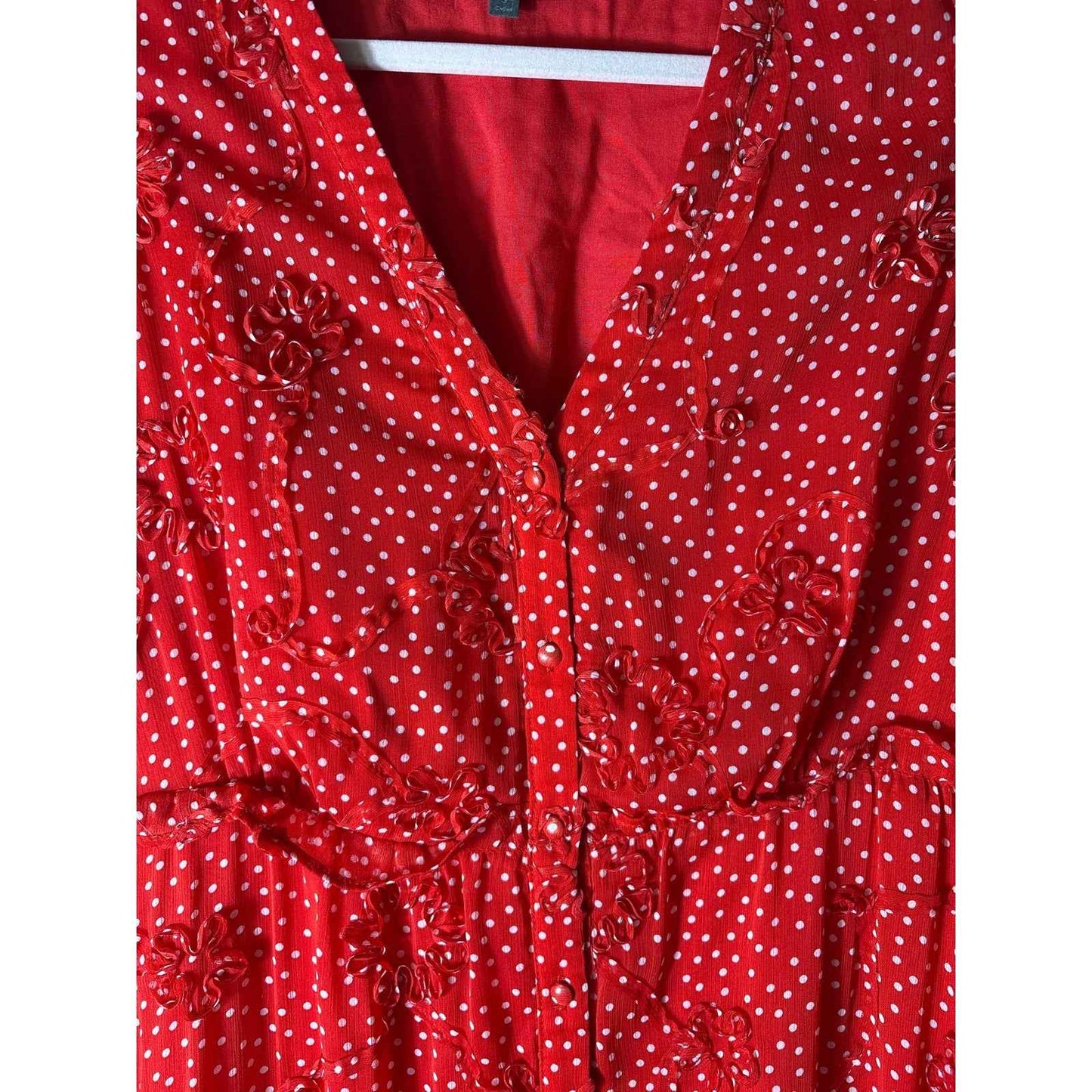 Sunday in Brooklyn Red Polka Dot Long Sleeve Maxi Dress Sz S