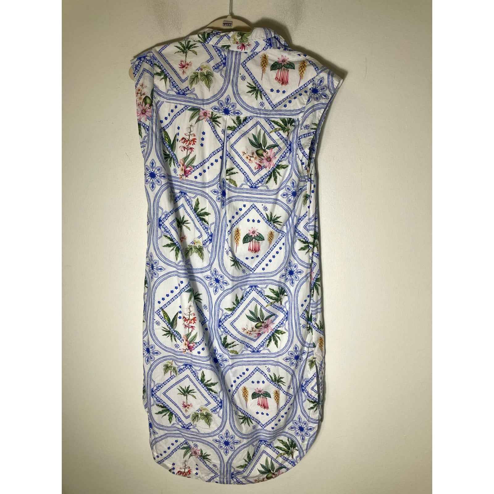 Maeve Anthropologie Blue White Floral Cap Sleeve Button Up Cotton Dress Sz S