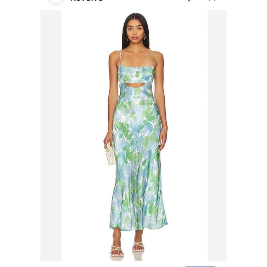ASTR the Label Green Blue Floral Silky Backless Special Occasion Dress Sz M