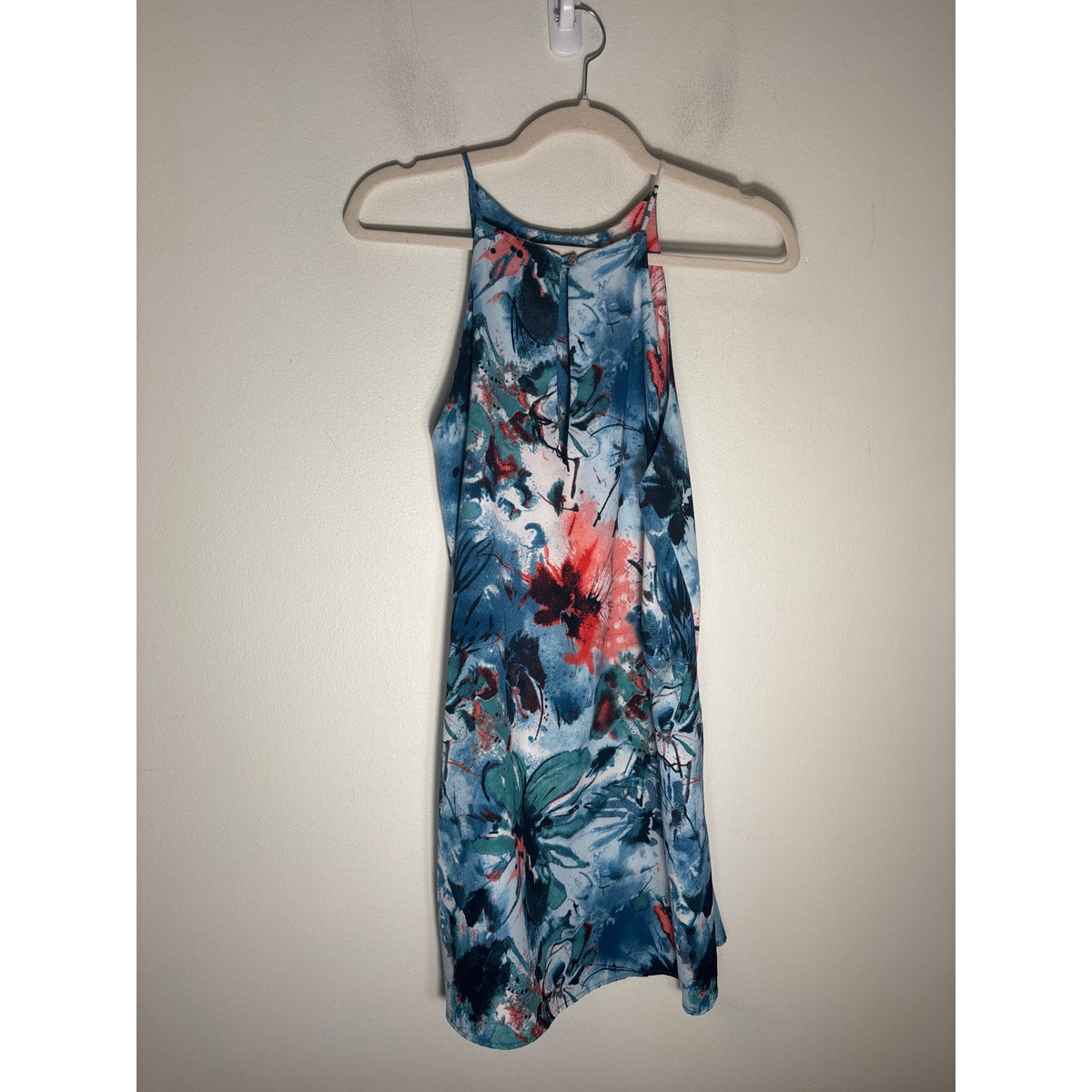 Fab'rik Blue Orange Water Color Sleeveless Mini Dress Sz L