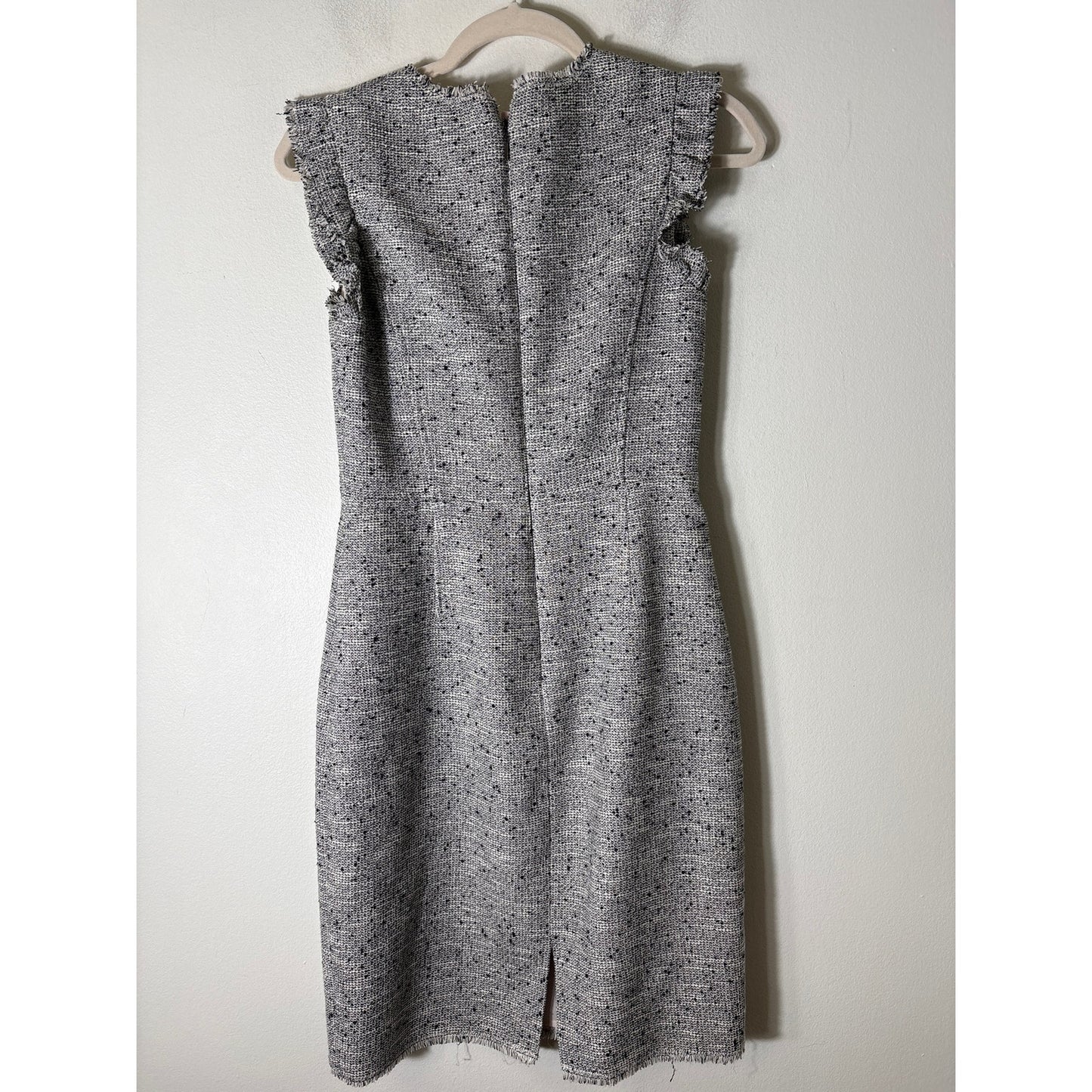 Tailored Rebecca Taylor Black White Tweed V-Neck Midi Dress Sz 2