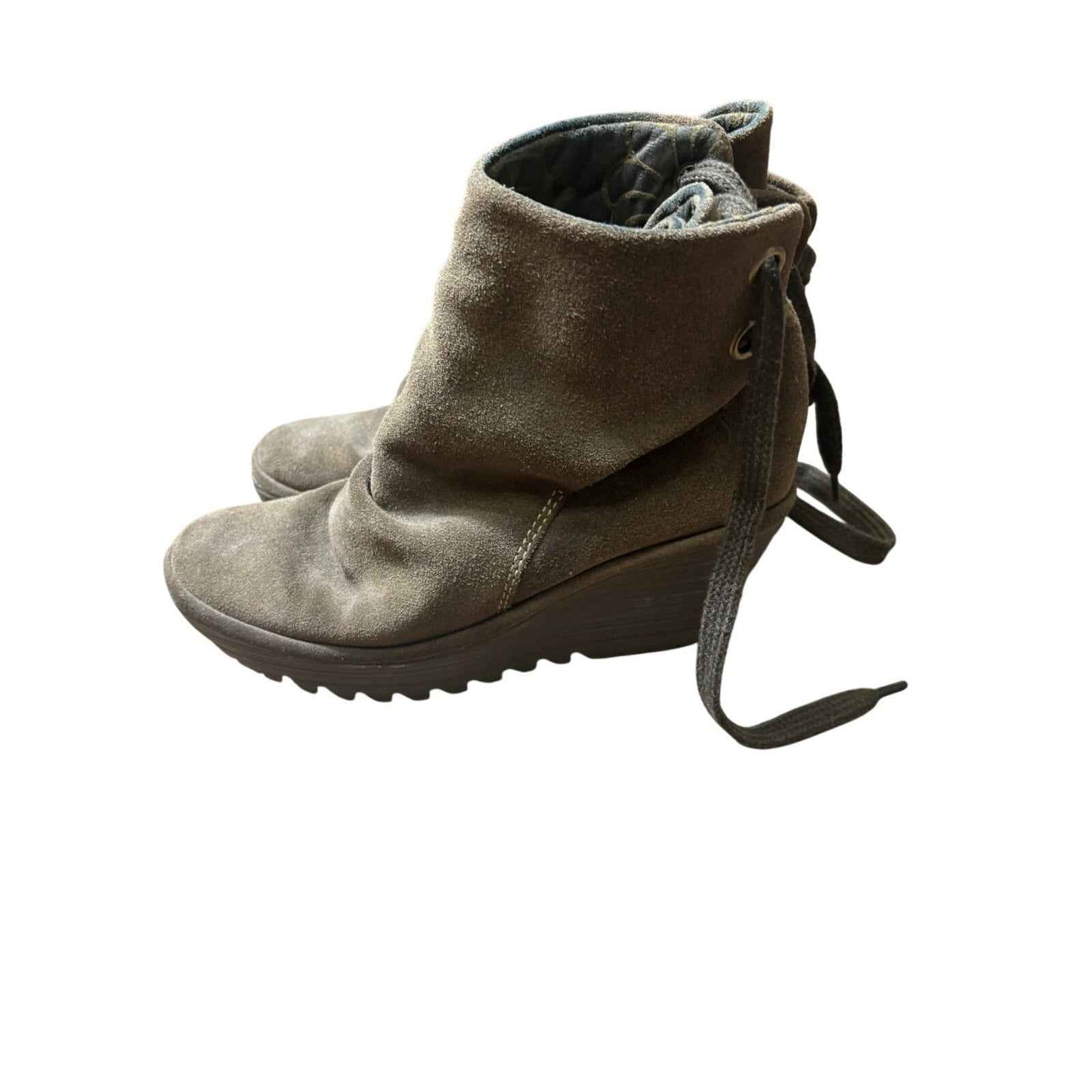 Fly London Brown Suede Ankle Booty with Lace Up Back Sz 8.5