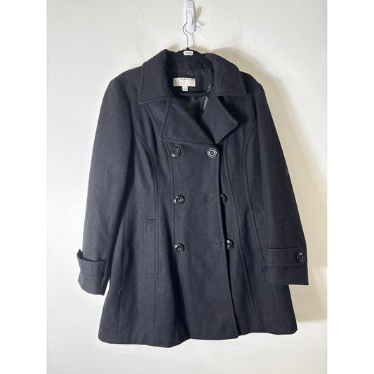 Anne Klein Black Double Breasted Long Wool Coat Sz L