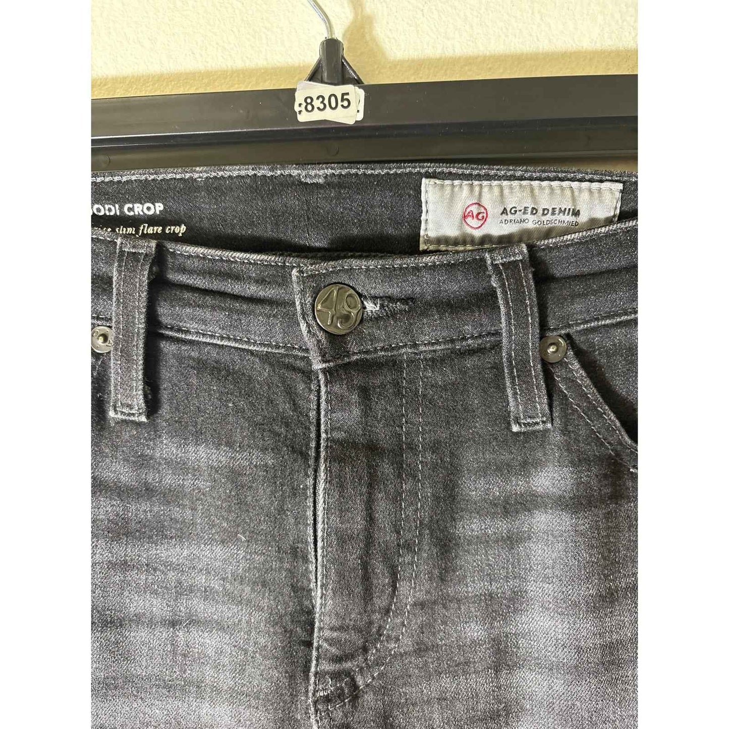 AG Jodi Crop High Rise Slim Flare Crop Black Denim Sz 25
