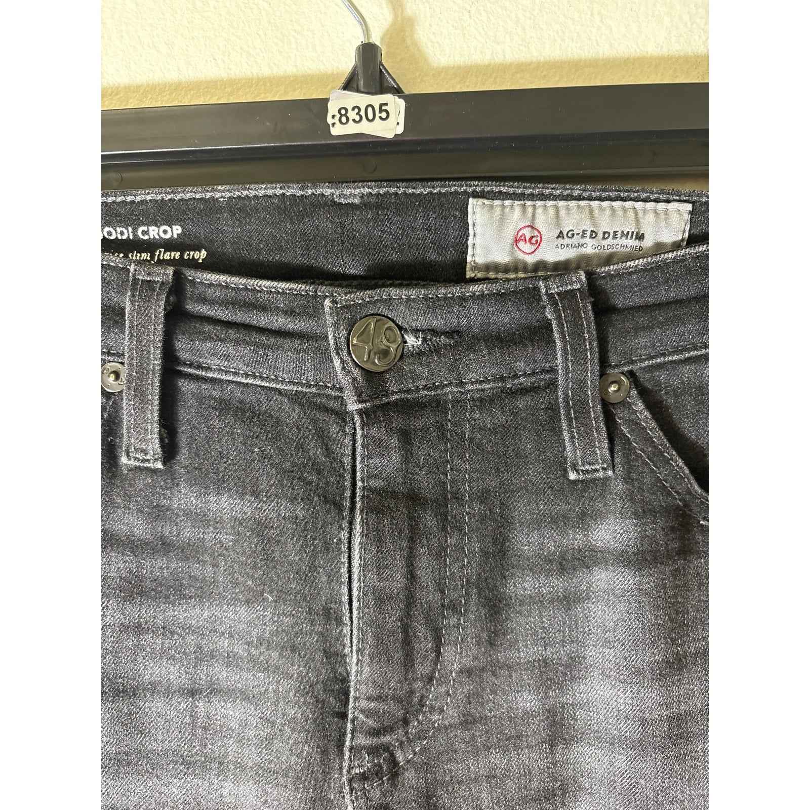 AG Jodi Crop High Rise Slim Flare Crop Black Denim Sz 25