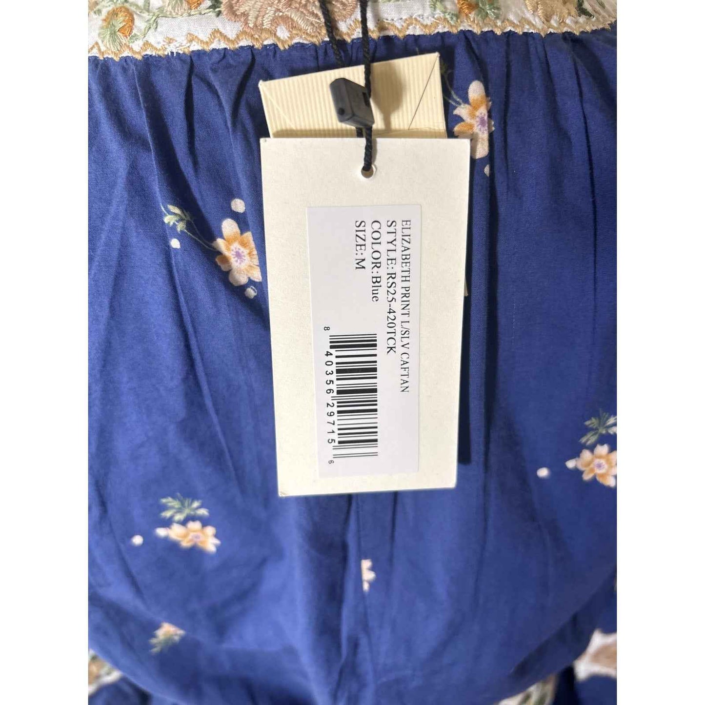 NWT Sea Elizabeth Print Blue and Pink Floral Caftan Sz M