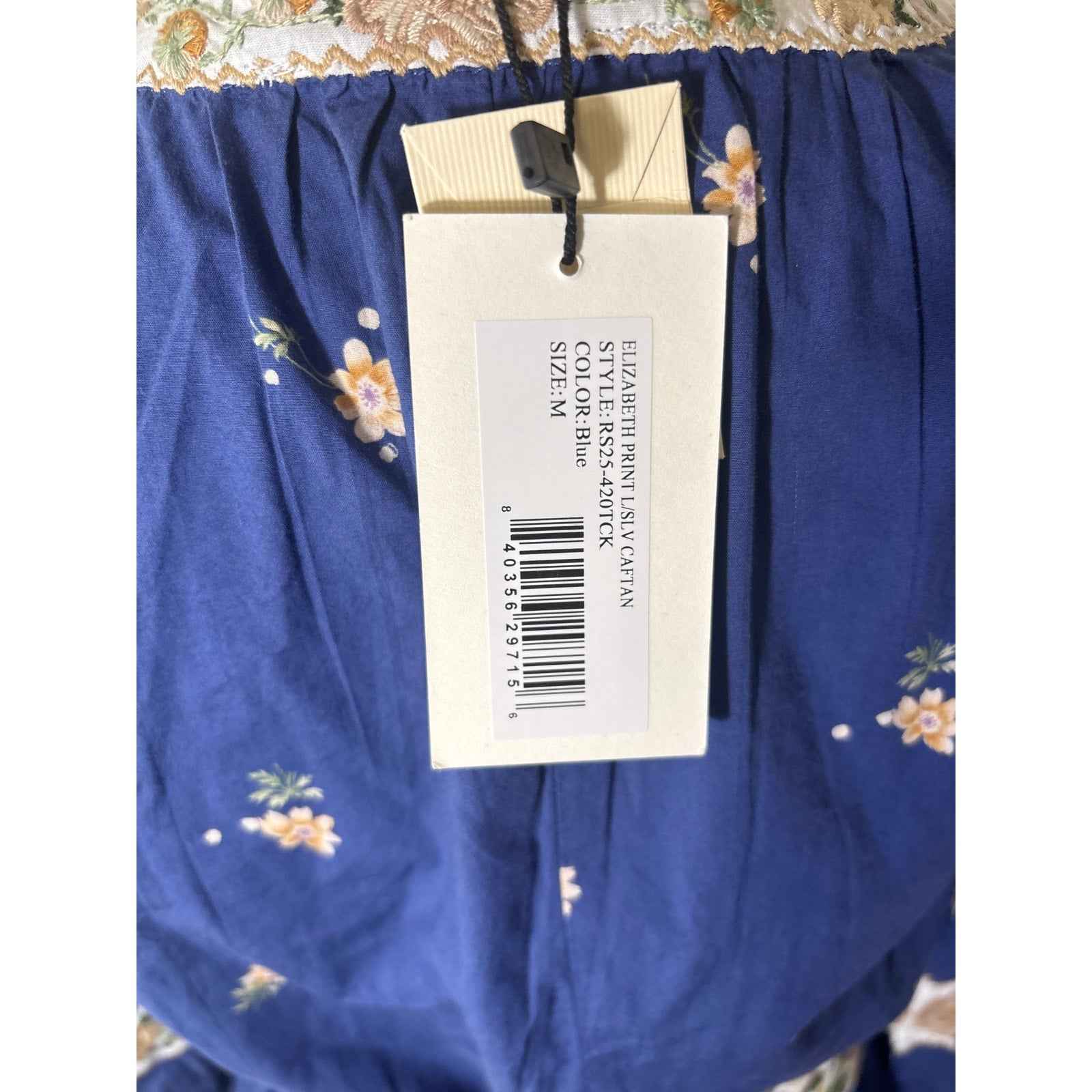 NWT Sea Elizabeth Print Blue and Pink Floral Caftan Sz M