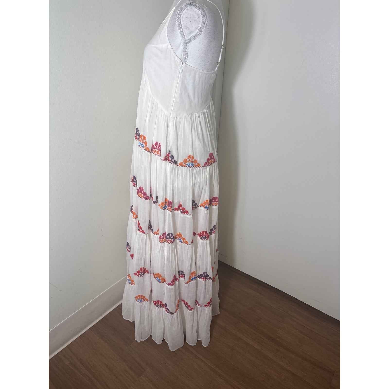 Carolina K. Crisp White Cotton Embroidered Maxi Dress Sz XS