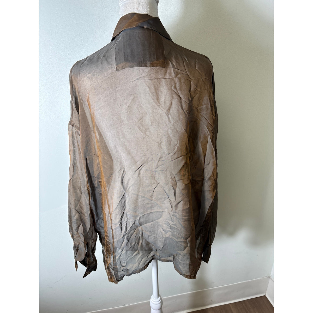 Britte Kai Rand Brown Sheer Button Up Blouse Sz M