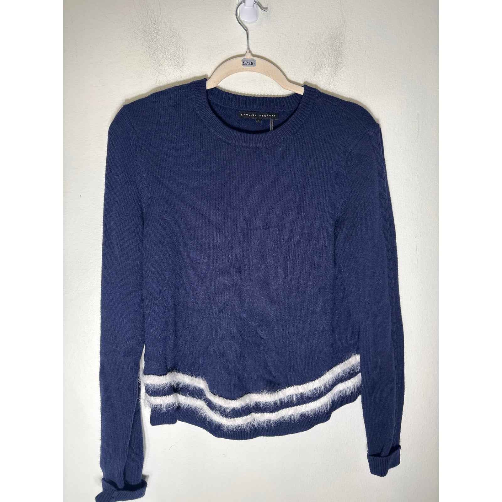 English Factory Navy with Cream Stripe Pullover Sweater Sz L