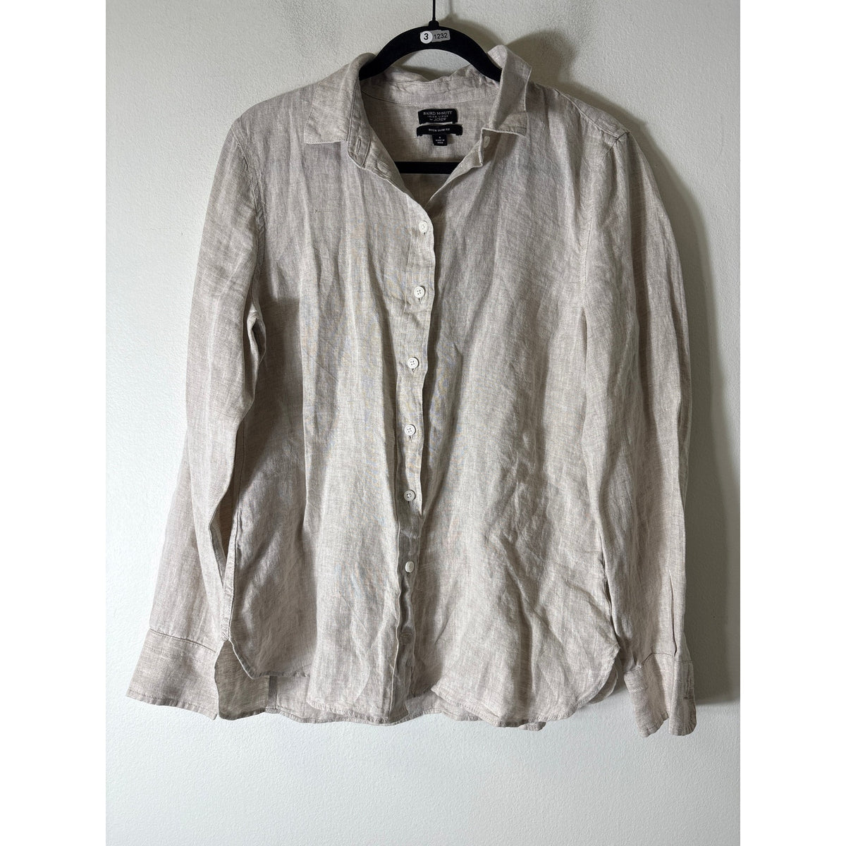 Baird McNutt for J. Crew Oatmeal Linen Long Sleeve Shirt Sz 8