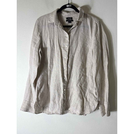 Baird McNutt for J. Crew Oatmeal Linen Long Sleeve Shirt Sz 8