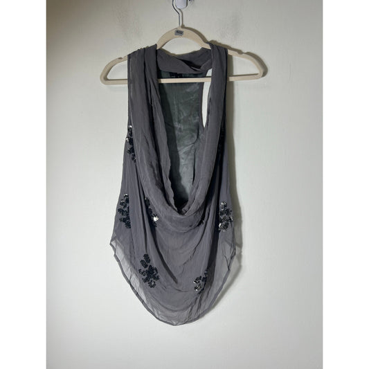 Graylin Gray Sleeveless Sequined Blouse Sz S