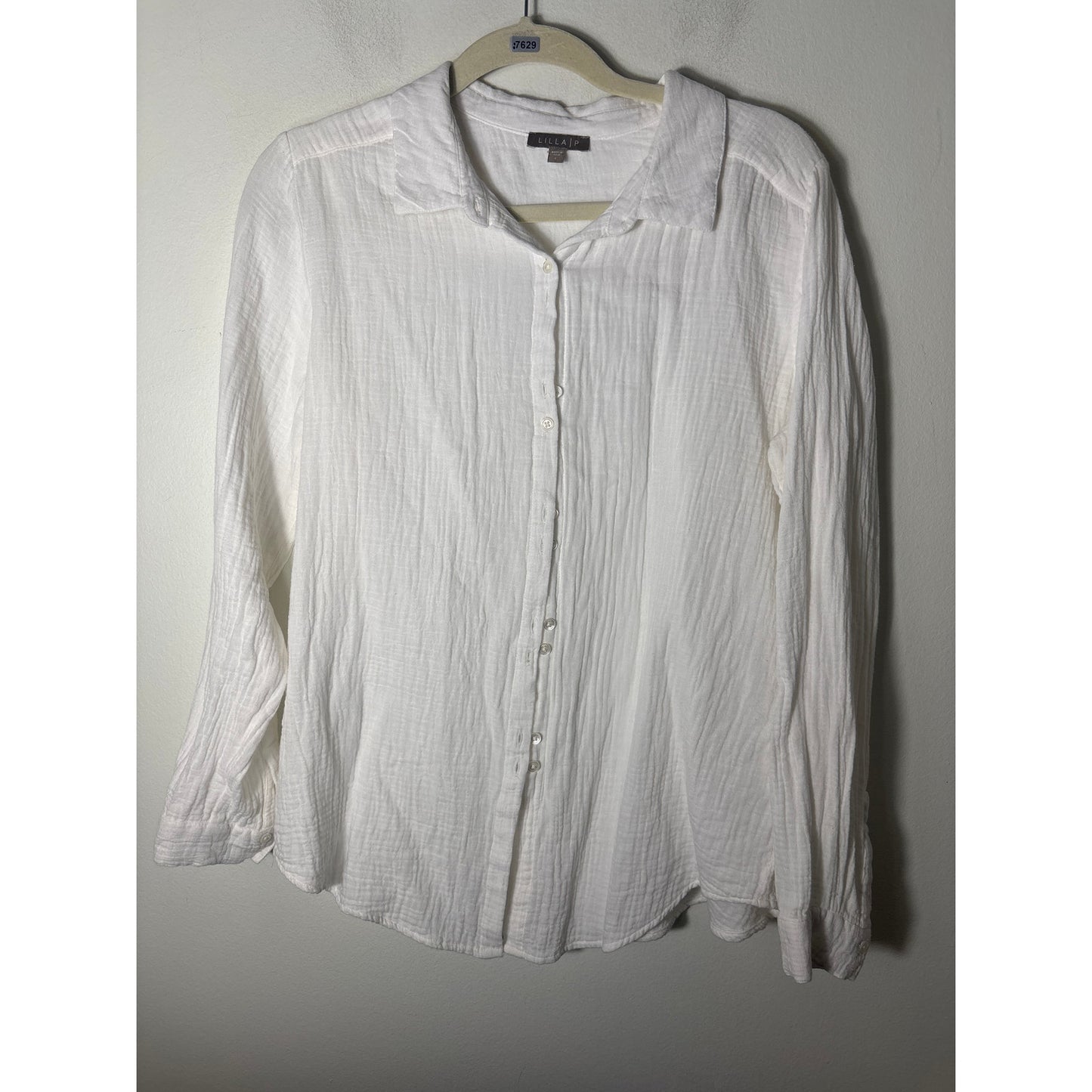 Lilla P White Cotton Guaze Long Sleeve Button Up Top L