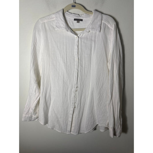 Lilla P White Cotton Guaze Long Sleeve Button Up Top L