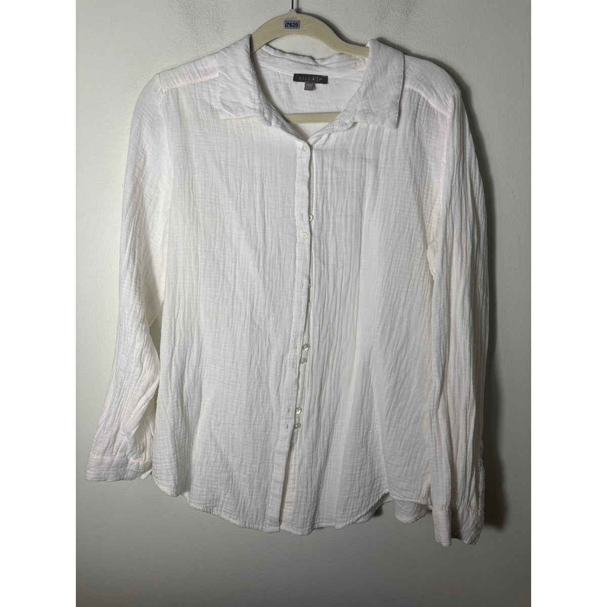Lilla P White Cotton Guaze Long Sleeve Button Up Top L