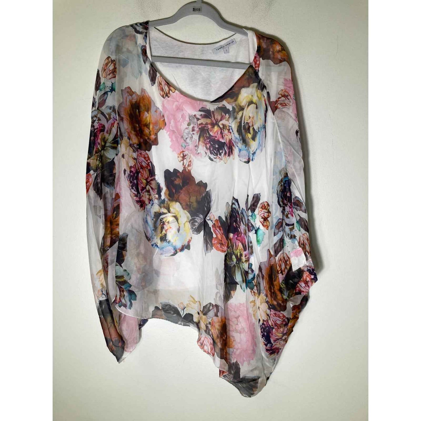 Tempo Paris Multicolor Floral Poncho Style Flowy Top Sz S