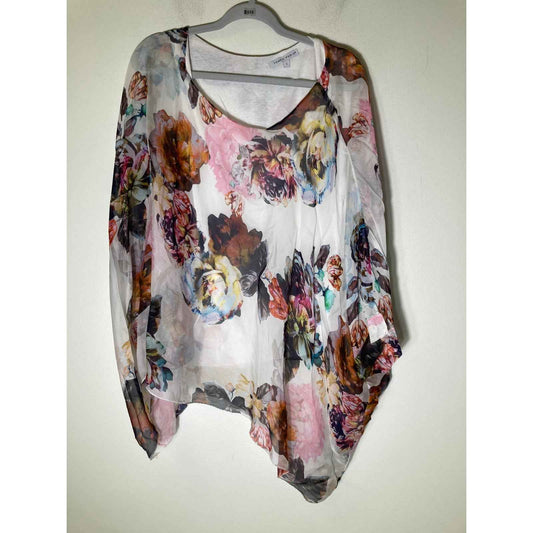 Tempo Paris Multicolor Floral Poncho Style Flowy Top Sz S