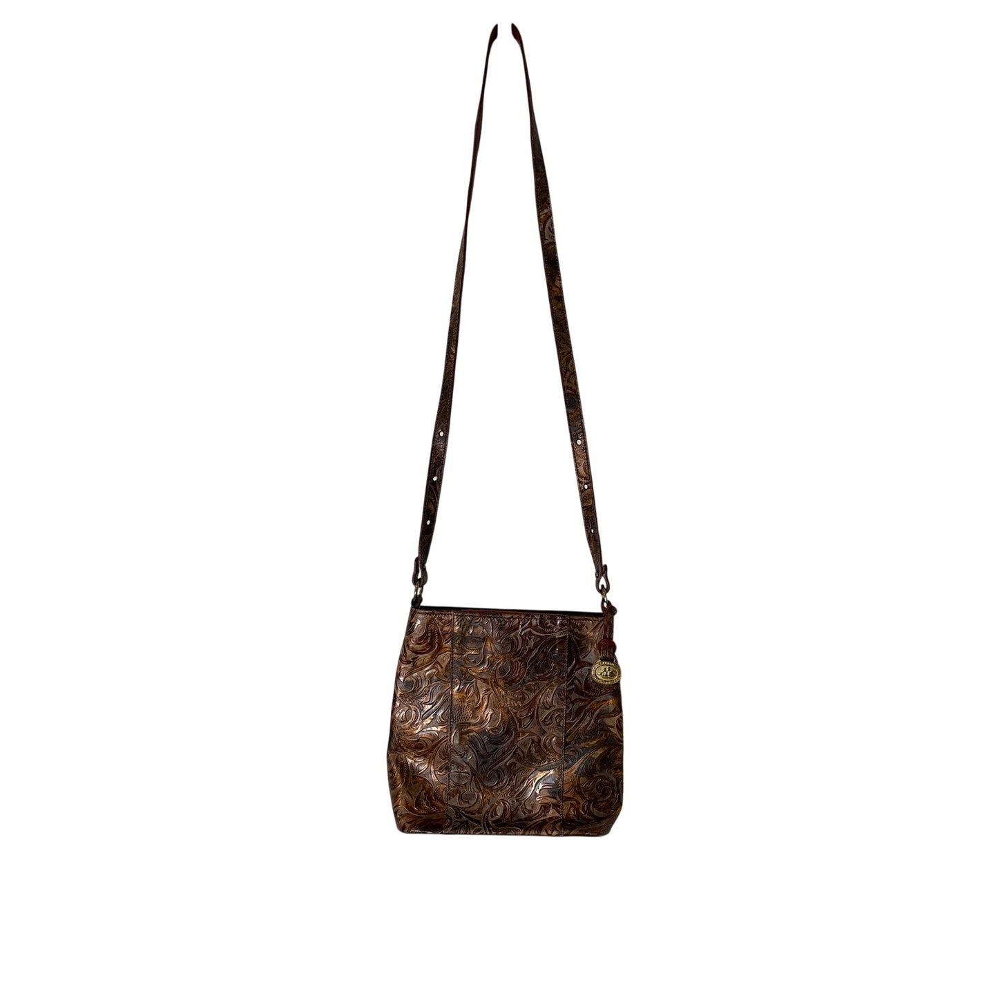 Vintage Brahmin Tan Tooled Floral Leather Crossbody Bag