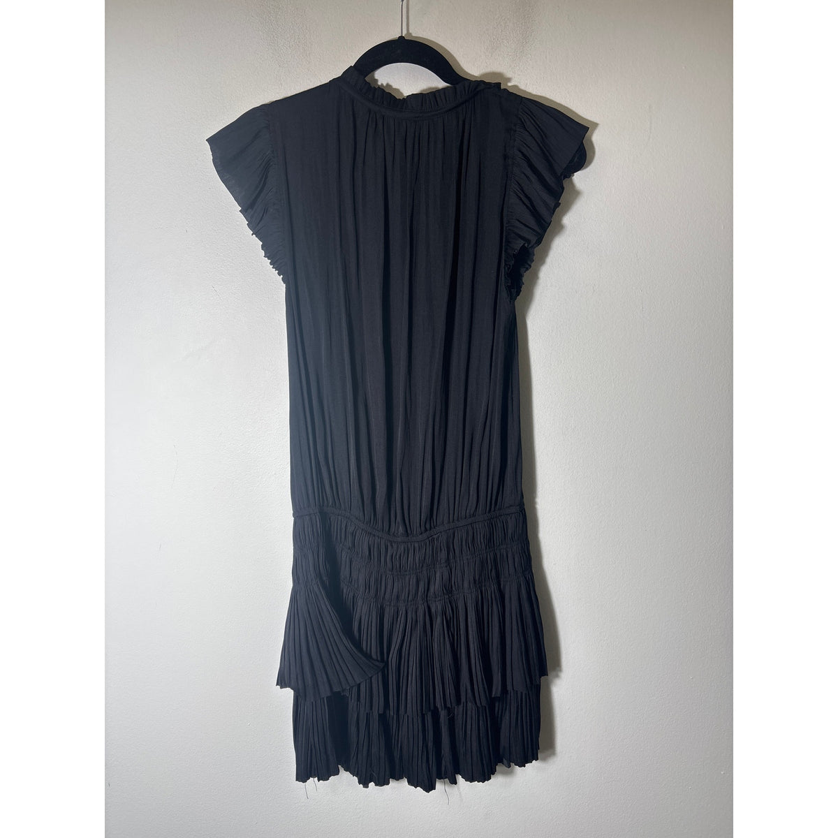 Current Air  Black Flutter Sleeve Smocked Waist Ruffle Skirt Mini Dress Sz S