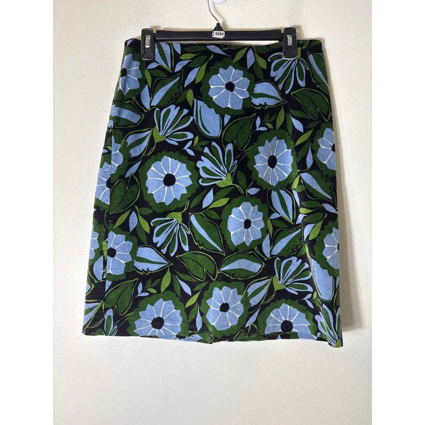 Sigrid Olsen Blue,Black&Green Floral Velvet Pencil Skirt Sz 8