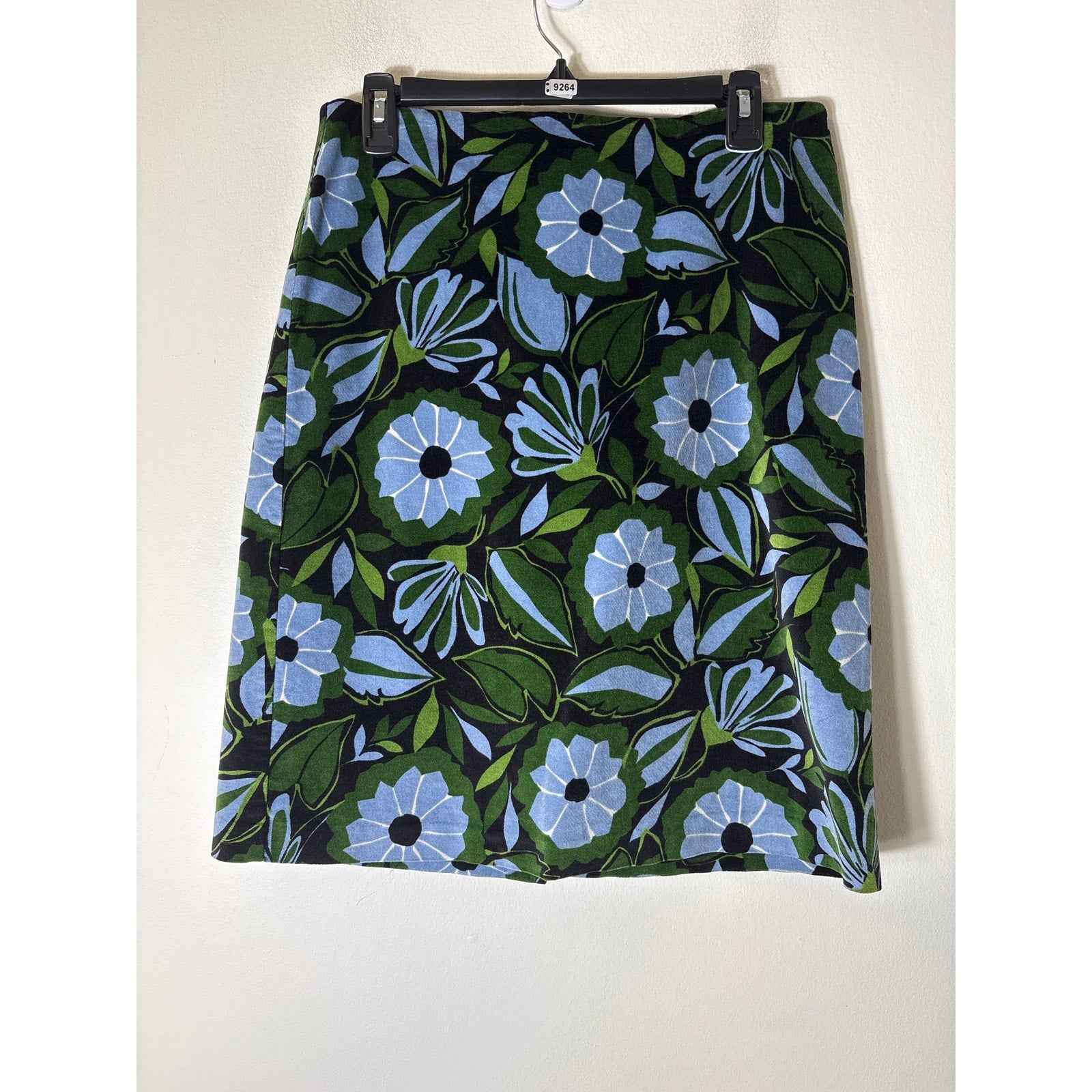 Sigrid Olsen Blue,Black&Green Floral Velvet Pencil Skirt Sz 8