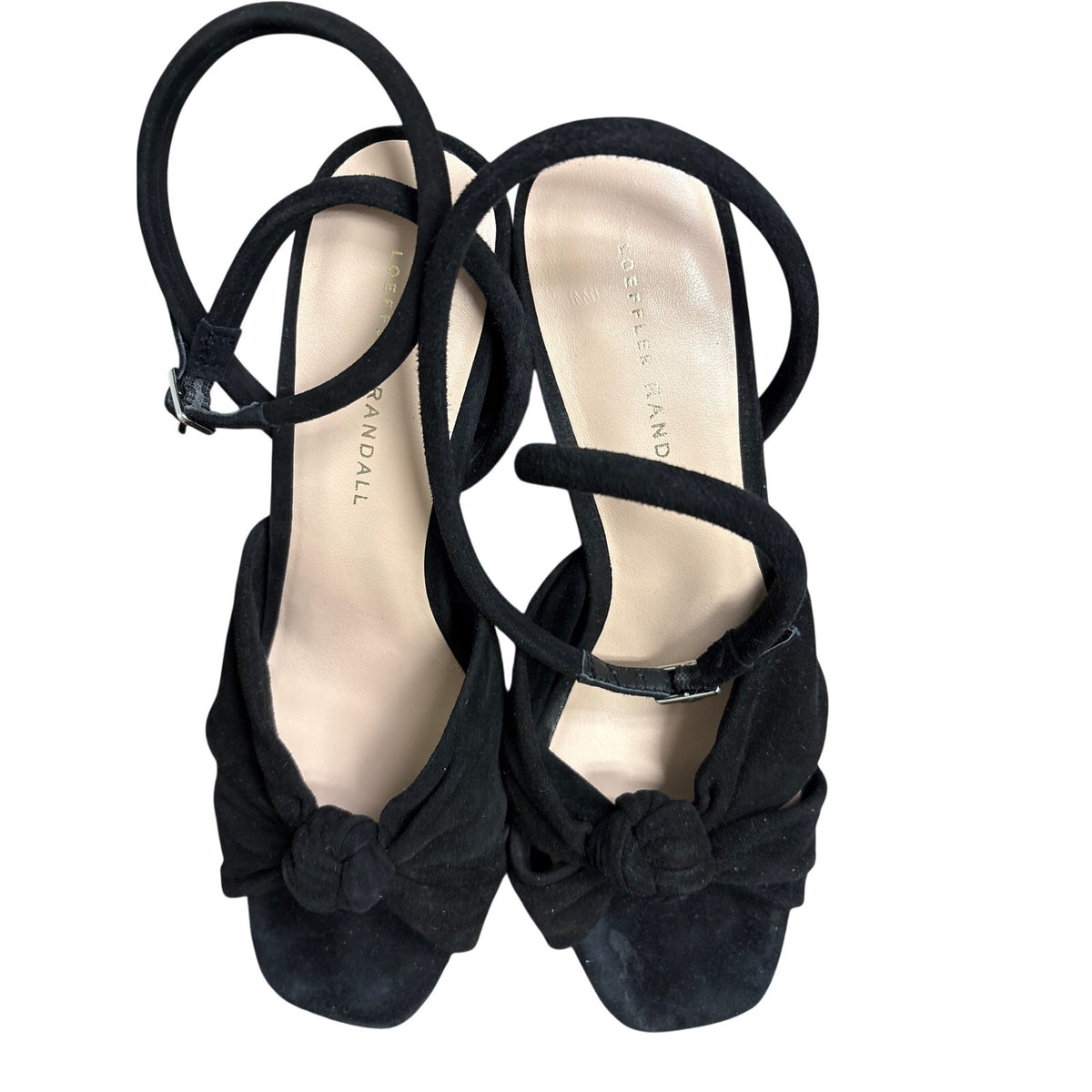 Loeffler Randall Black Suede Knotted Ankle Strap Winter Sandal Sz 8.5