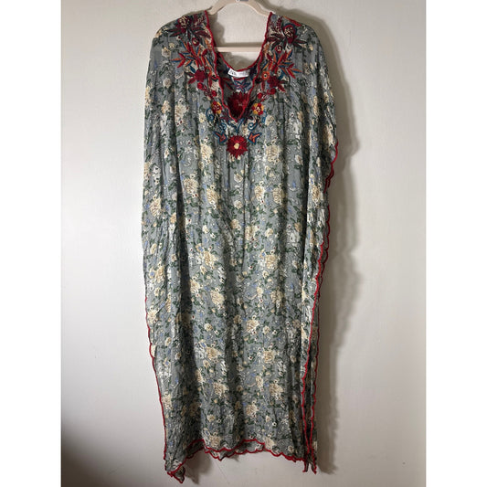 Zara Sage Green Floral Midi Tunic Dress Sz M