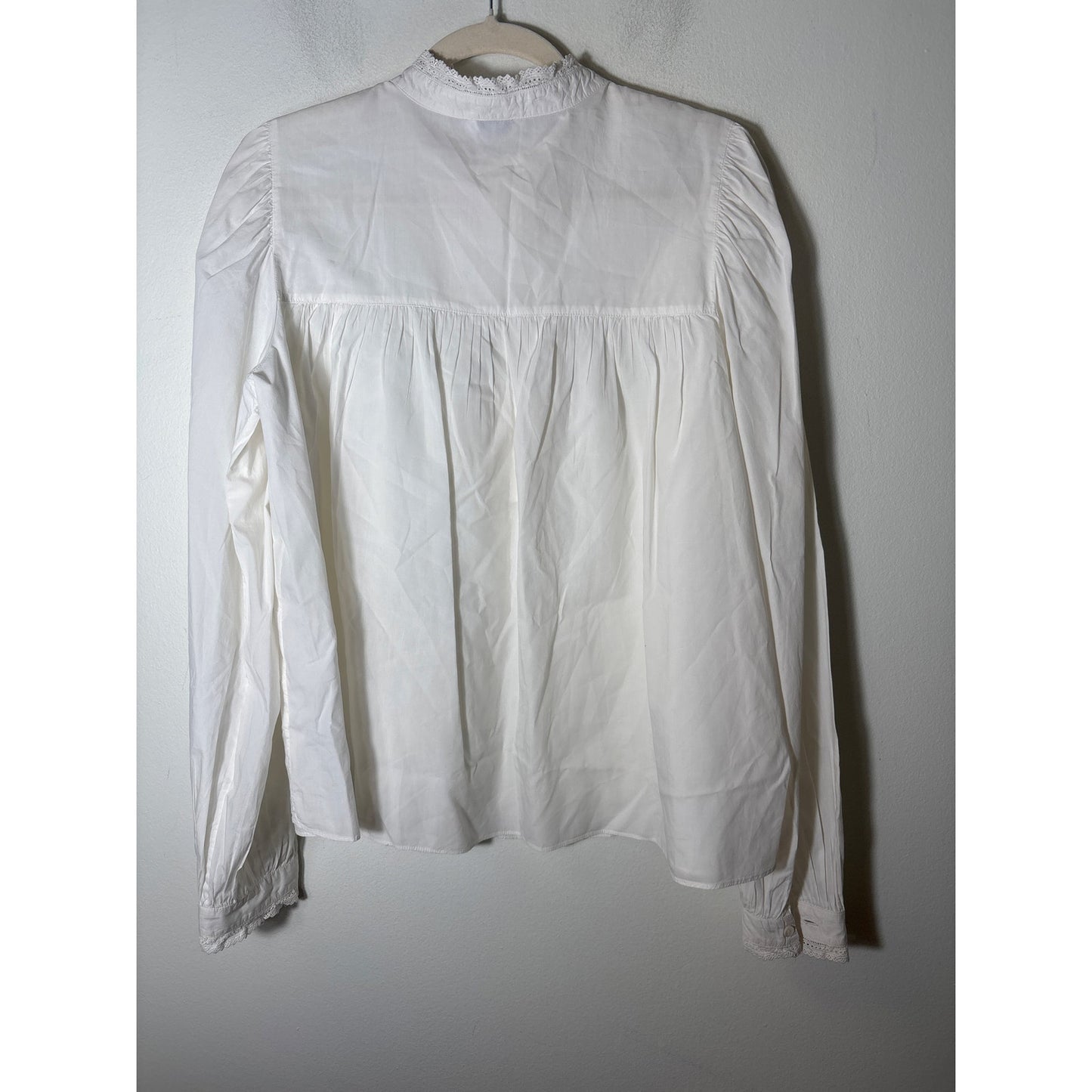 Closed White Cotton Eyelet Lace Trimmed Blouse Sz L