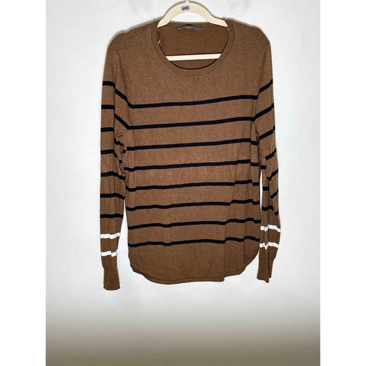 Elliot Lauren Brown Black Stripe Long Sleeve Sweater Sz XL