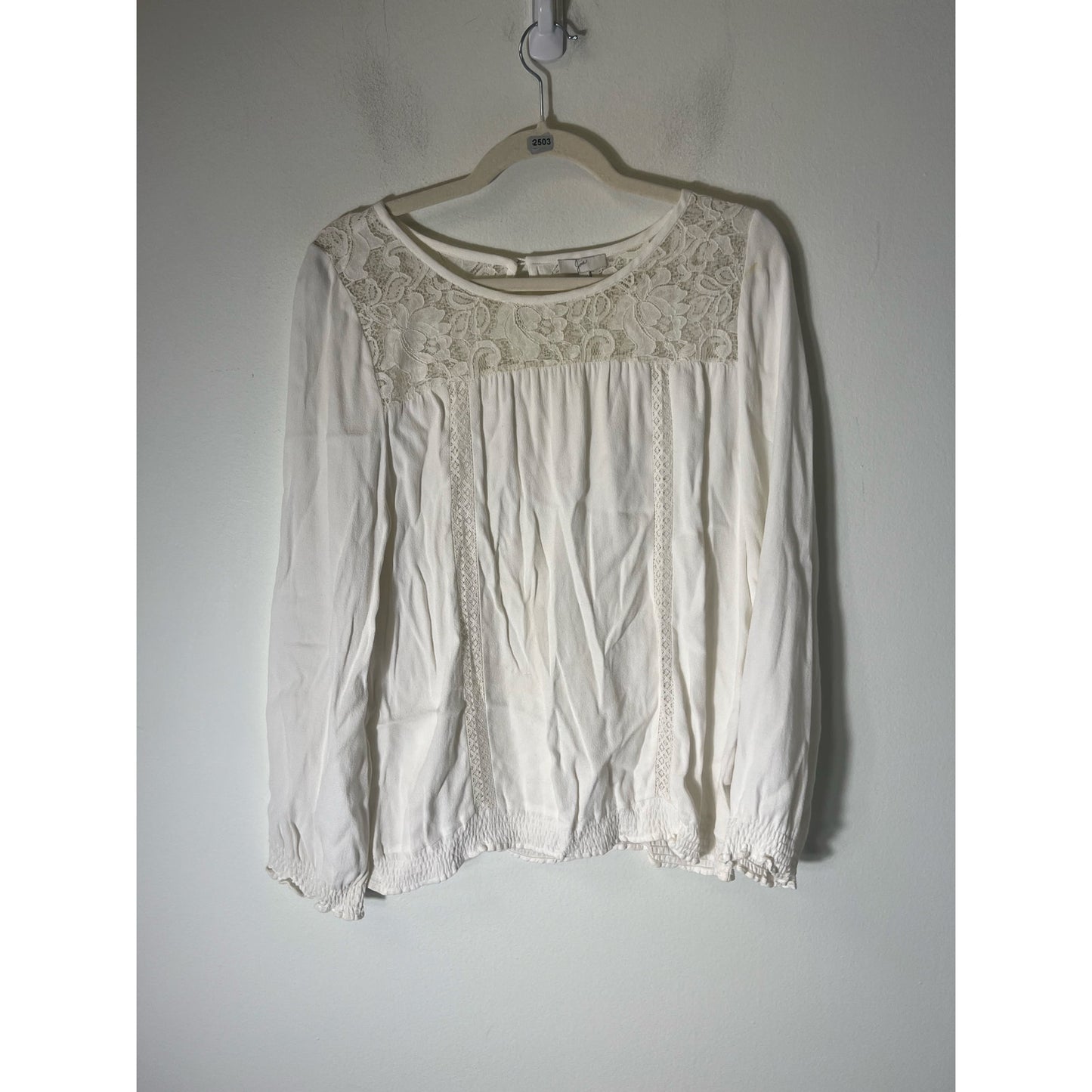 Joie White Lace Detail Long Sleeve Top Sz M
