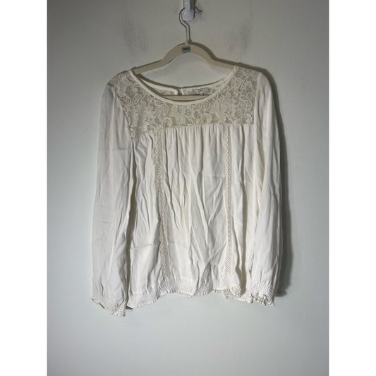 Joie White Lace Detail Long Sleeve Top Sz M