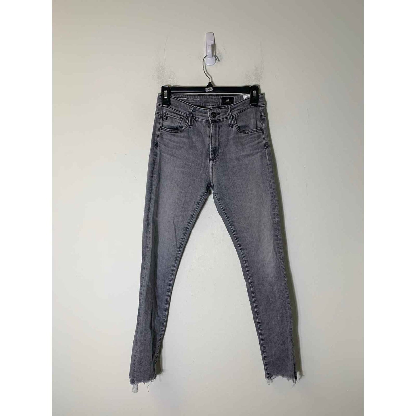 AG Gray Denim Skinny Ankle Jean with Distressed Hem Sz 26