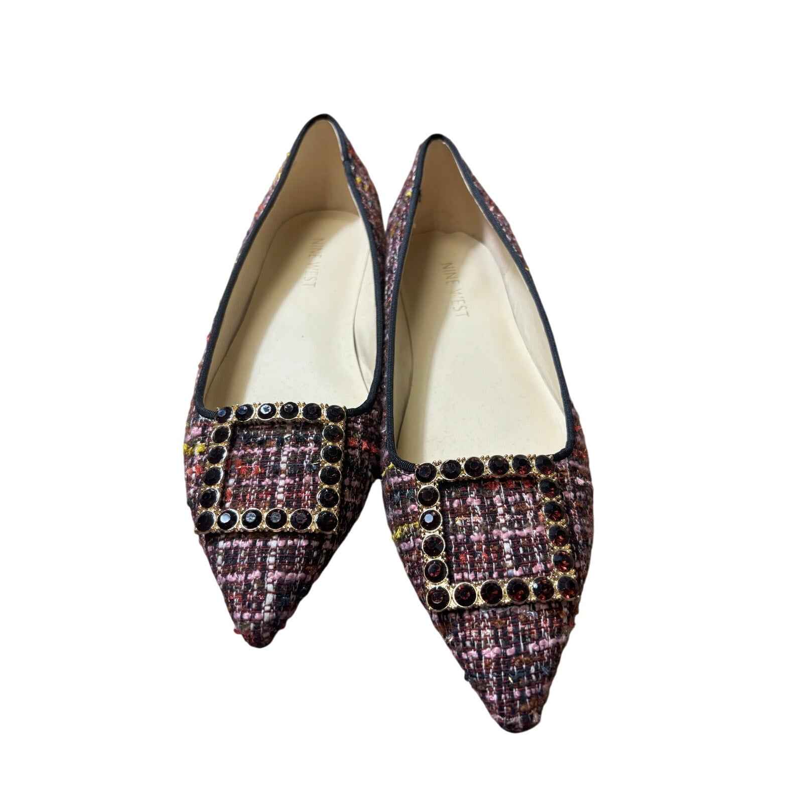Nine West Red Tweed Jeweled Flat Sz 8.5