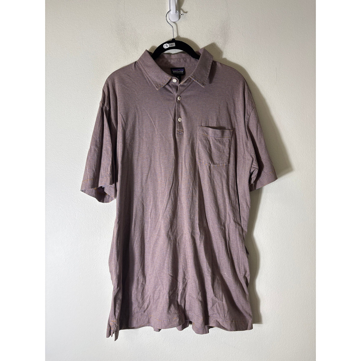Men's Patagonia Muted Blue and Orange Stripe Polo Style Shirt Sz XL