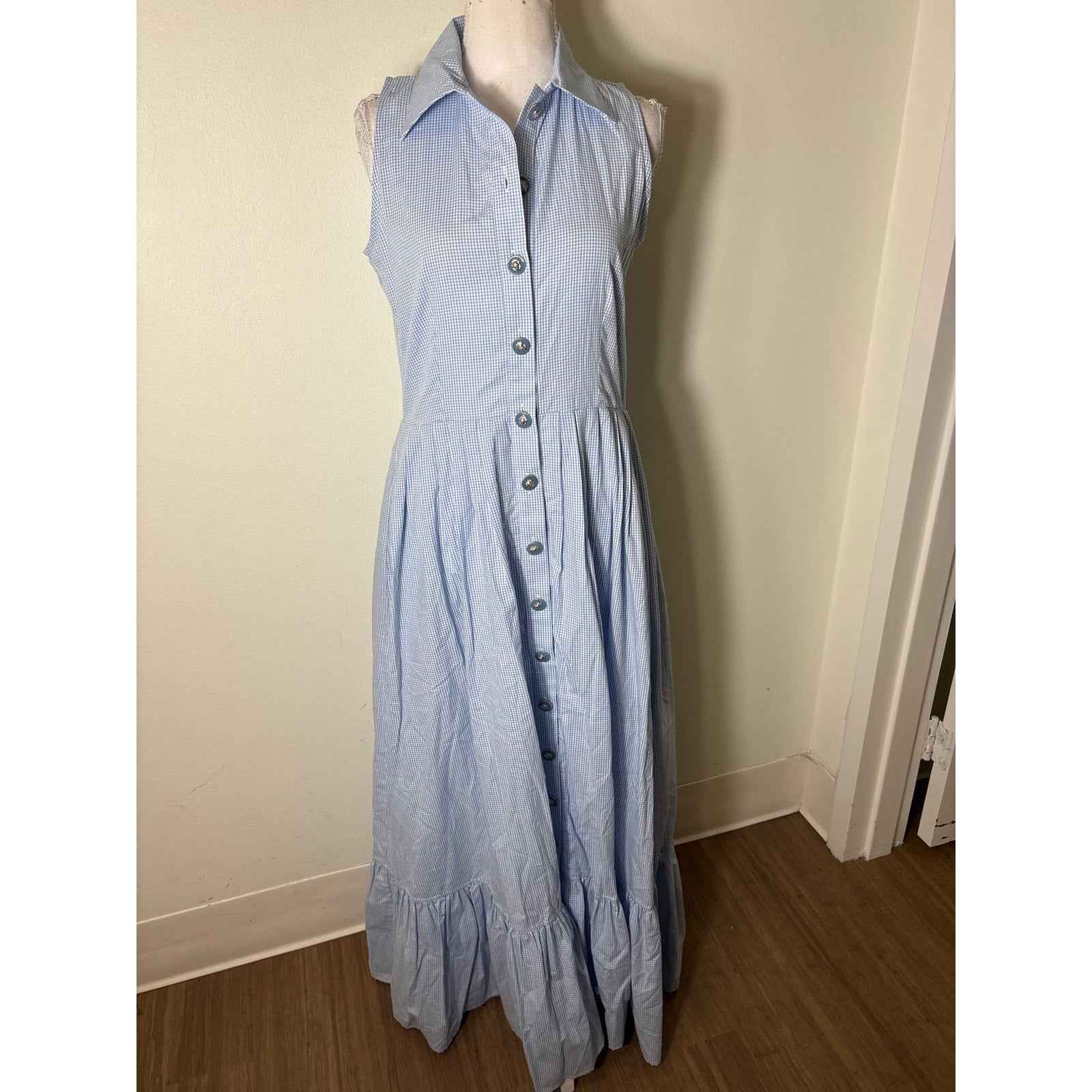 NWT Buru Blue andWhite Gingham Shirt Dress Sz S